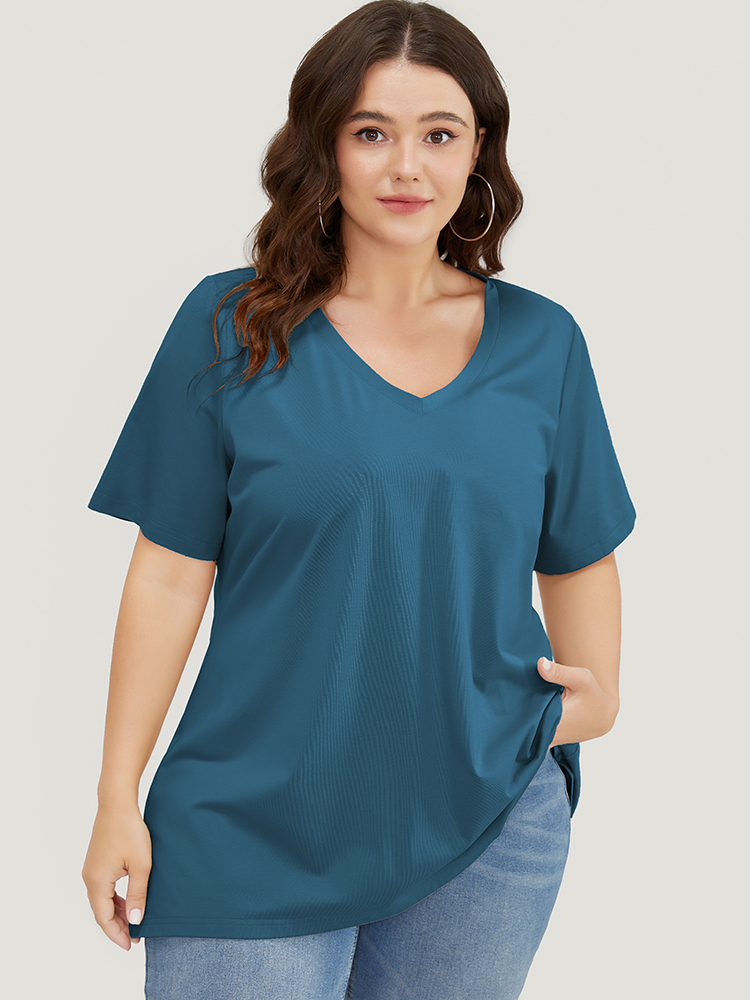 

Plus Size UltraCool V Neck Short Sleeve T-shirt Aegean Women Basics Plain V-neck Dailywear T-shirts BloomChic