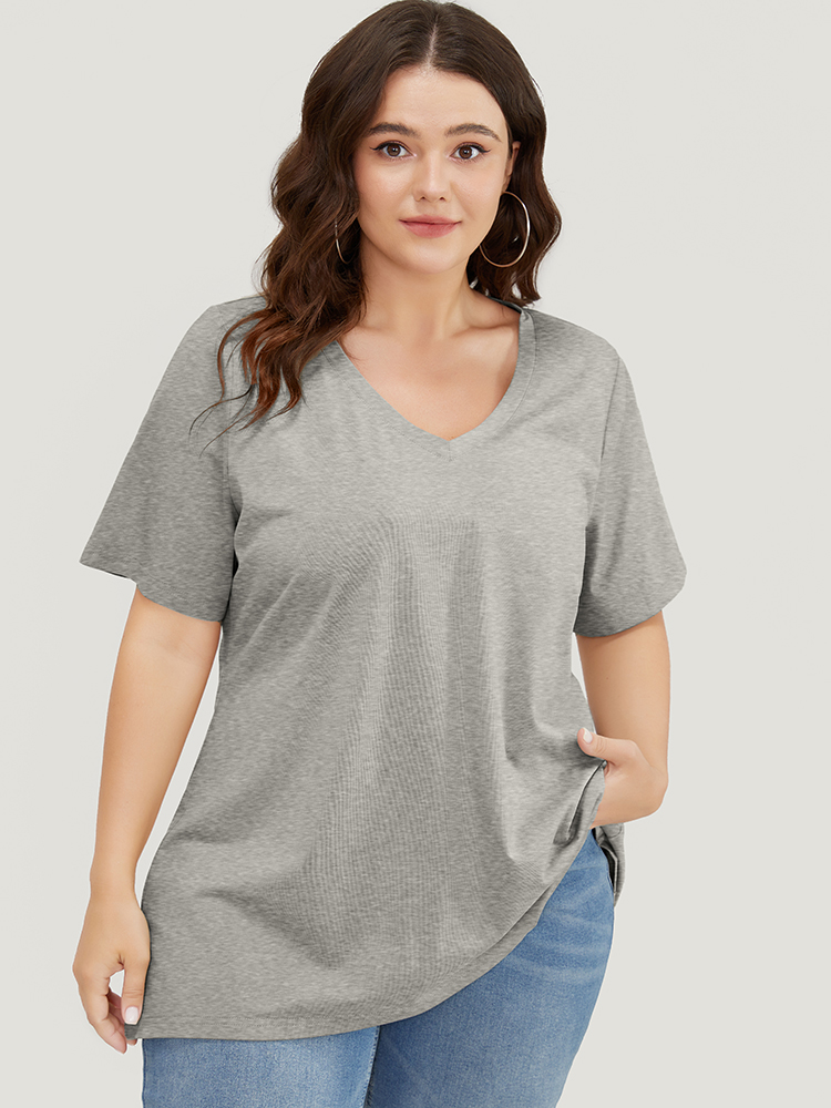 

Plus Size UltraCool Solid V Neck T-shirt Gray Women Basics Plain V-neck Dailywear T-shirts BloomChic