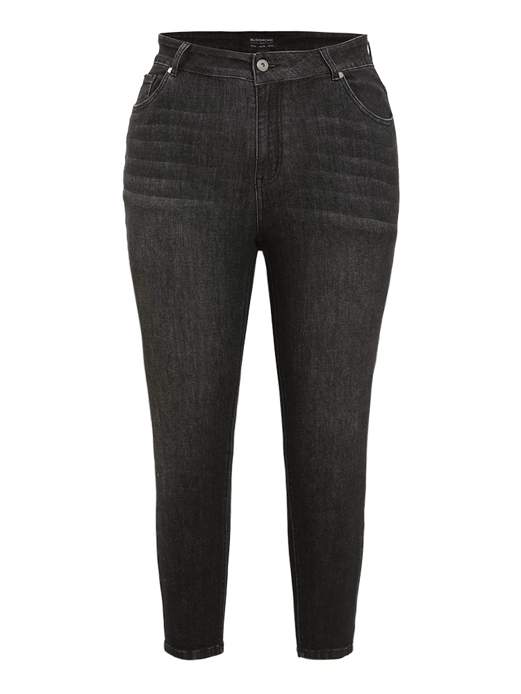 Plus Size Very Stretchy High Rise Black Wash Vintage Jeans Women Black Casual Plain High stretch Pocket Jeans BloomChic 12/L 