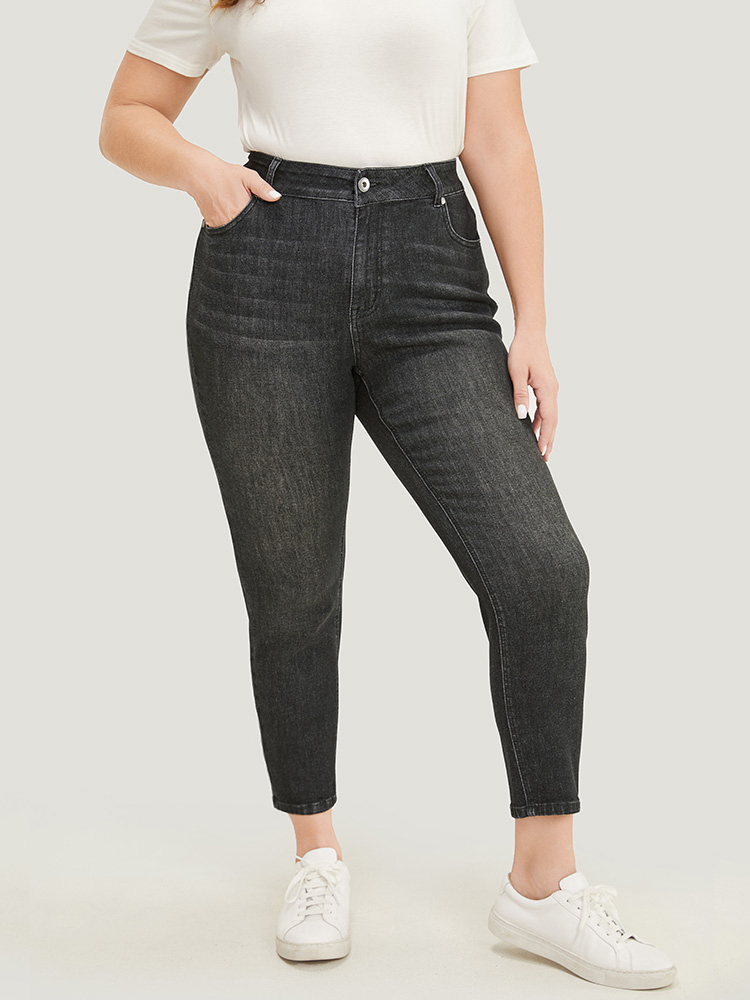 

Plus Size Very Stretchy High Rise Black Wash Vintage Jeans Women Black Casual Plain High stretch Pocket Jeans BloomChic