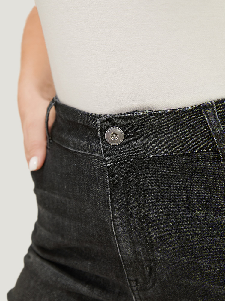 Plus Size Very Stretchy High Rise Black Wash Vintage Jeans Women Black Casual Plain High stretch Pocket Jeans BloomChic 12/L 