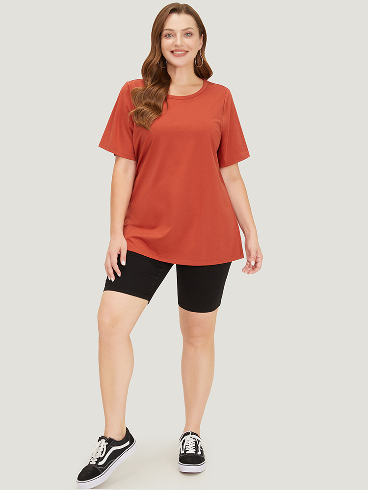 

Plus Size UltraCool Solid Sleeve T-shirt Rust Women Basics Plain Round Neck Dailywear T-shirts BloomChic