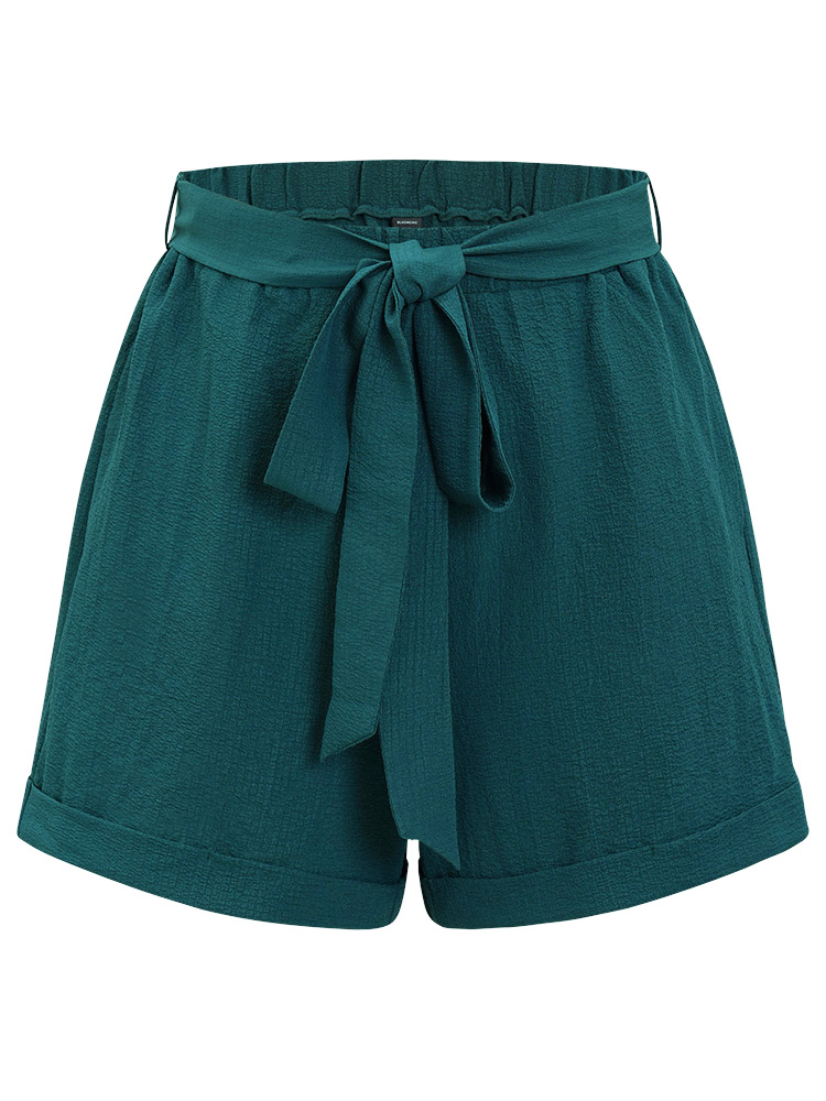 Plus Size Women Work Plain Pocket High Rise Pocket Belt Office Shorts BloomChic 
