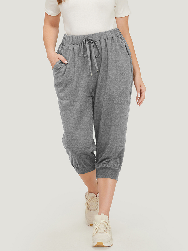 

Plus Size Solid Knot Front Pocket Carrot Pants Women Gray Casual High Rise Dailywear Pants BloomChic