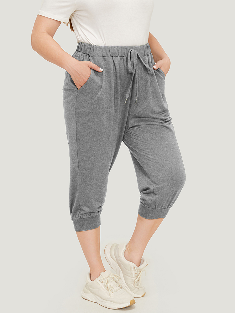 

Plus Size Solid Knot Front Pocket Carrot Pants Women Gray Casual High Rise Dailywear Pants BloomChic