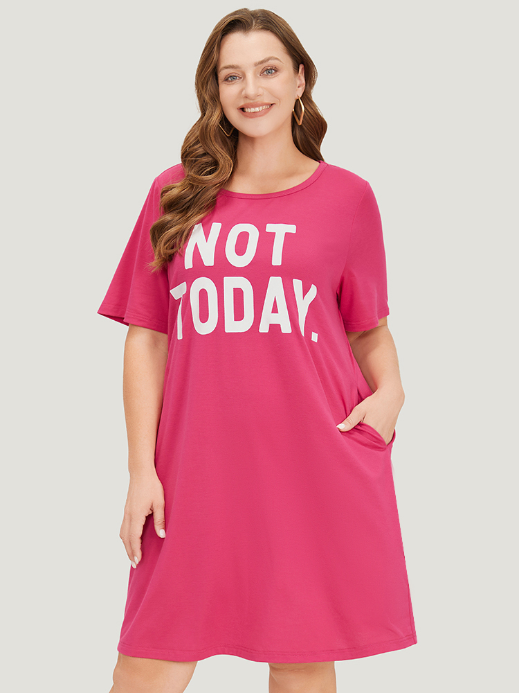 Plus Size Women Dailywear Positive slogan Pocket Regular Sleeve Short sleeve Round Neck Pocket Casual Dresses BloomChic 