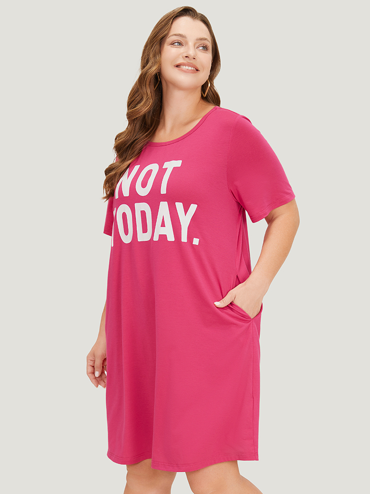 Plus Size Women Dailywear Positive slogan Pocket Regular Sleeve Short sleeve Round Neck Pocket Casual Dresses BloomChic 