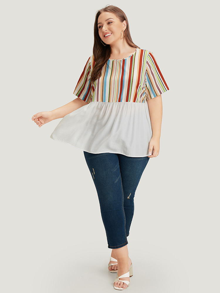 Plus Size Women Dailywear Striped Contrast Regular Sleeve Short sleeve Round Neck Elegant Blouses BloomChic 