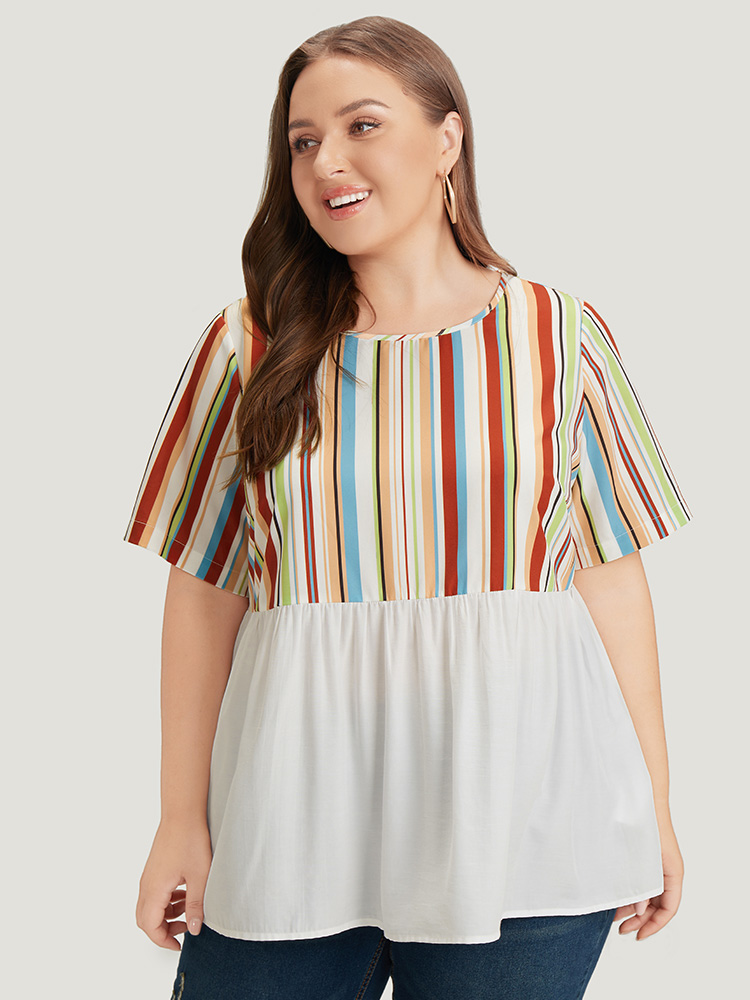Plus Size Women Dailywear Striped Contrast Regular Sleeve Short sleeve Round Neck Elegant Blouses BloomChic 