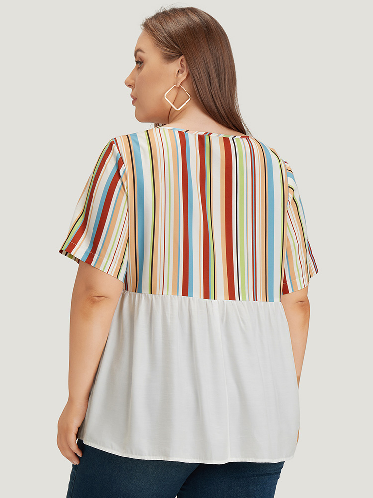Plus Size Women Dailywear Striped Contrast Regular Sleeve Short sleeve Round Neck Elegant Blouses BloomChic 