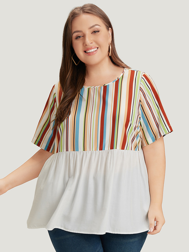 Plus Size Women Dailywear Striped Contrast Regular Sleeve Short sleeve Round Neck Elegant Blouses BloomChic 