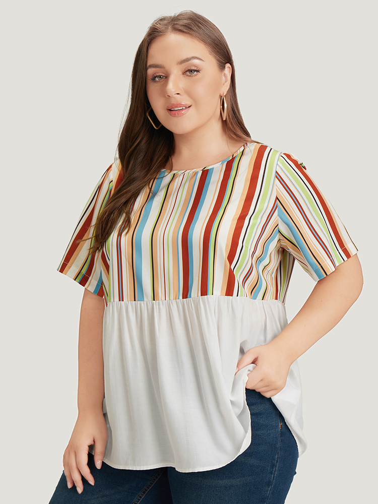 Plus Size Women Dailywear Striped Contrast Regular Sleeve Short sleeve Round Neck Elegant Blouses BloomChic 