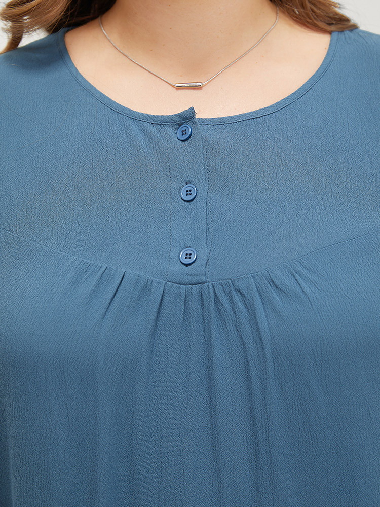 Plus Size Women Dailywear Plain Plain Lantern Sleeve Elbow-length sleeve Round Neck Elegant Blouses BloomChic 