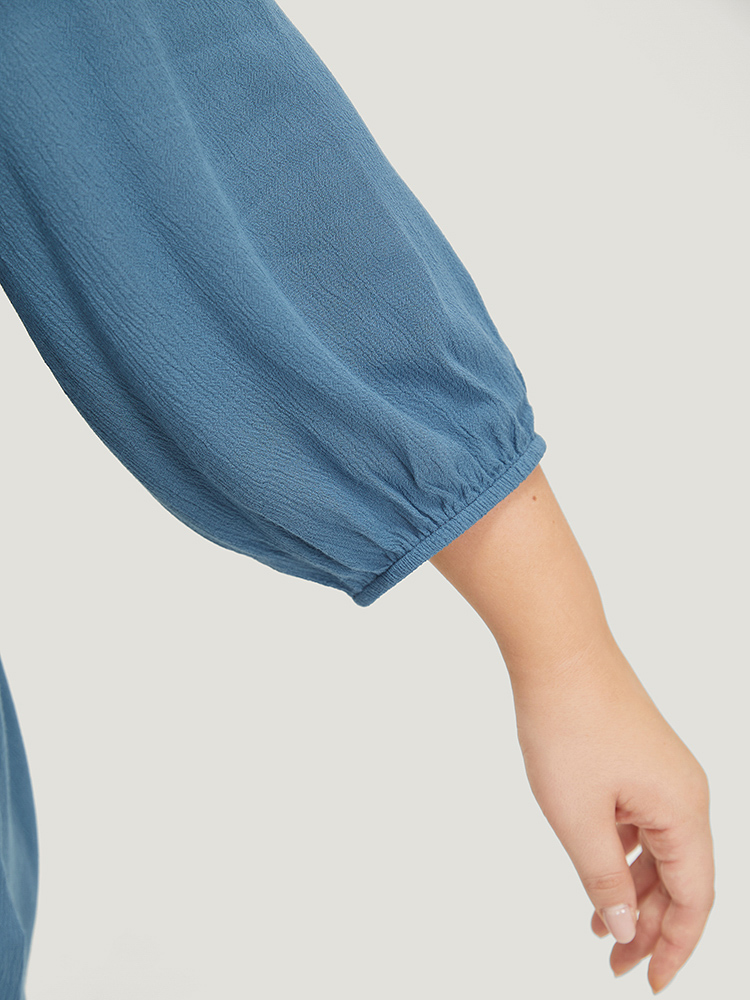 Plus Size Women Dailywear Plain Plain Lantern Sleeve Elbow-length sleeve Round Neck Elegant Blouses BloomChic 