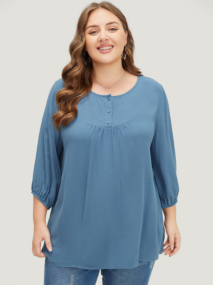 Plus Size Women Dailywear Plain Plain Lantern Sleeve Elbow-length sleeve Round Neck Elegant Blouses BloomChic 