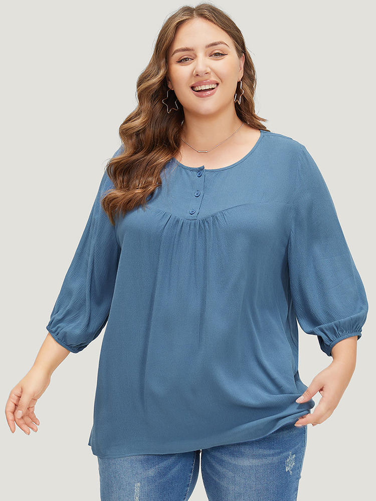 Plus Size Women Dailywear Plain Plain Lantern Sleeve Elbow-length sleeve Round Neck Elegant Blouses BloomChic 