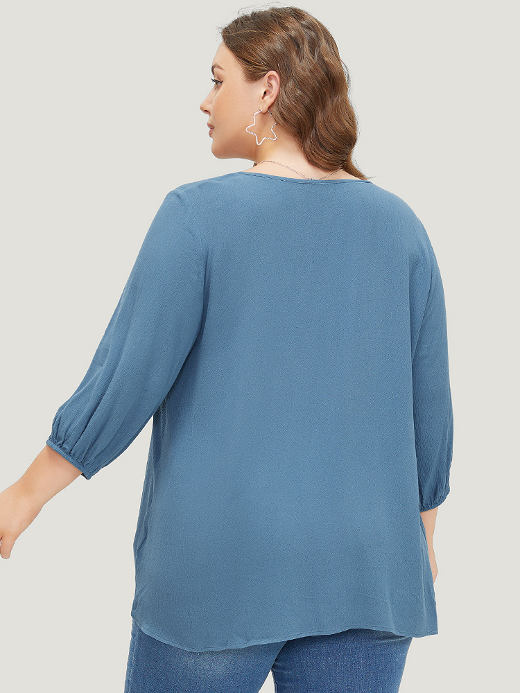 Plus Size Women Dailywear Plain Plain Lantern Sleeve Elbow-length sleeve Round Neck Elegant Blouses BloomChic 