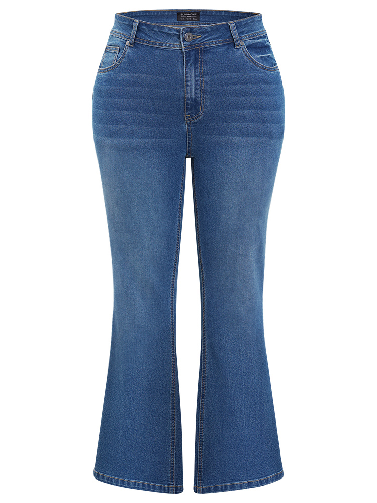 

Plus Size Flare Leg Very Stretchy Medium Wash Jeans Women Blue Casual Plain High stretch Pocket Jeans BloomChic