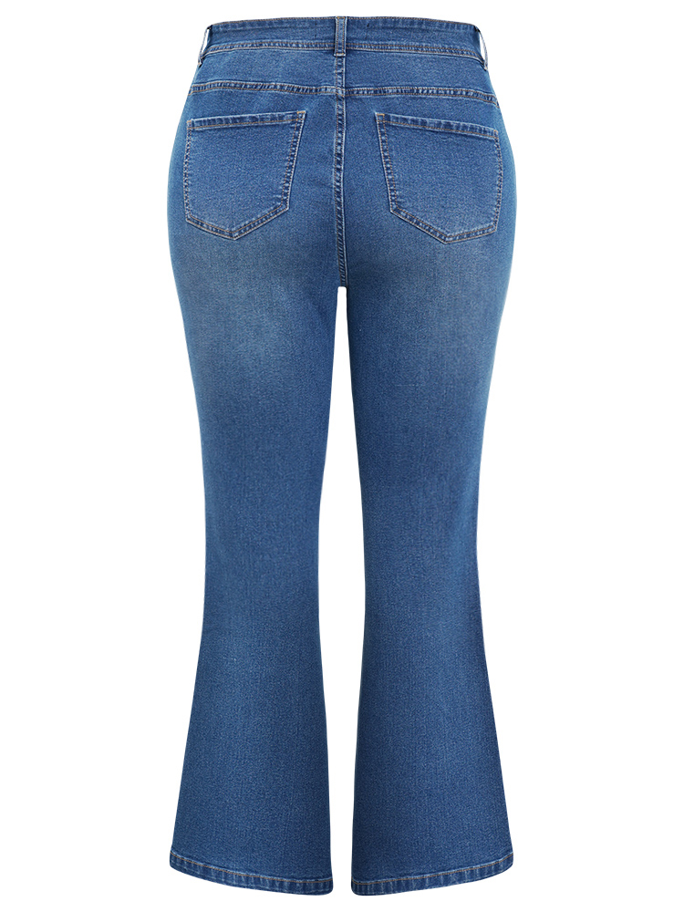 Plus Size Flare Leg Very Stretchy Medium Wash Jeans Women Blue Casual Plain High stretch Pocket Jeans BloomChic 14/1X 