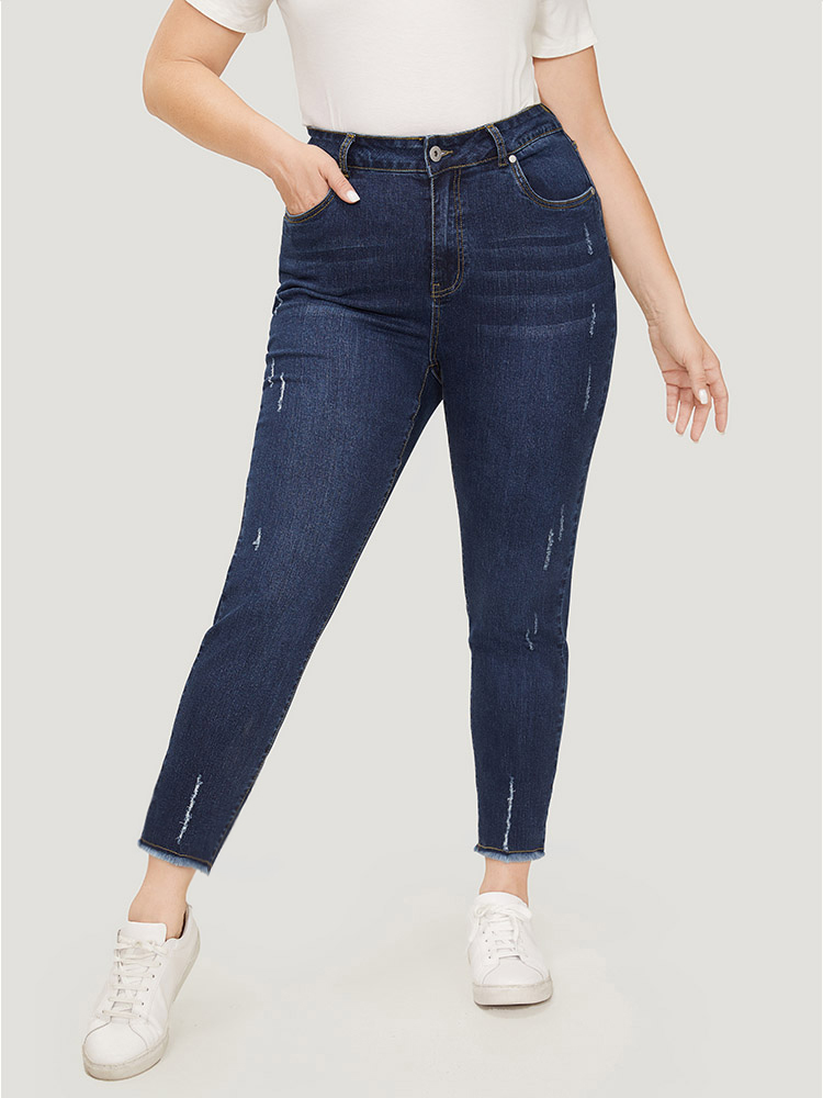 Plus Size Women Dailywear High stretch Straight Leg Dark Wash Casual Jeans BloomChic 