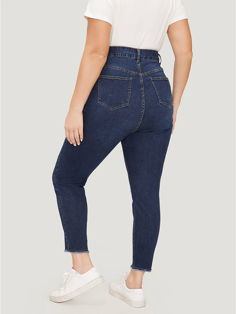 Plus Size Women Dailywear High stretch Straight Leg Dark Wash Casual Jeans BloomChic 