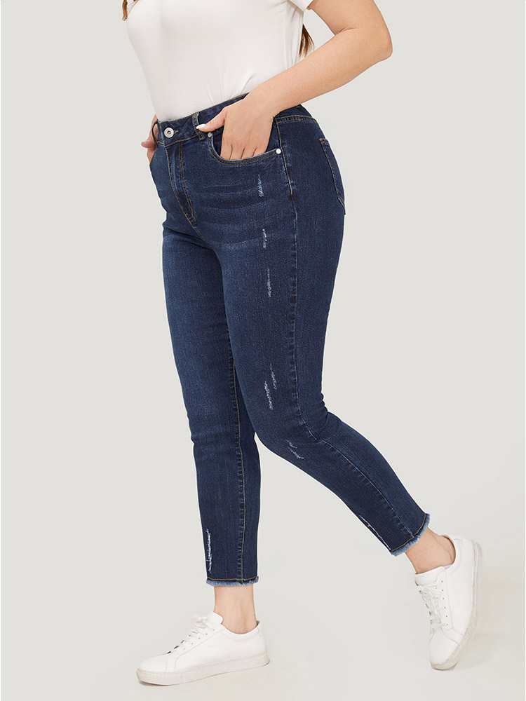 Plus Size Women Dailywear High stretch Straight Leg Dark Wash Casual Jeans BloomChic 