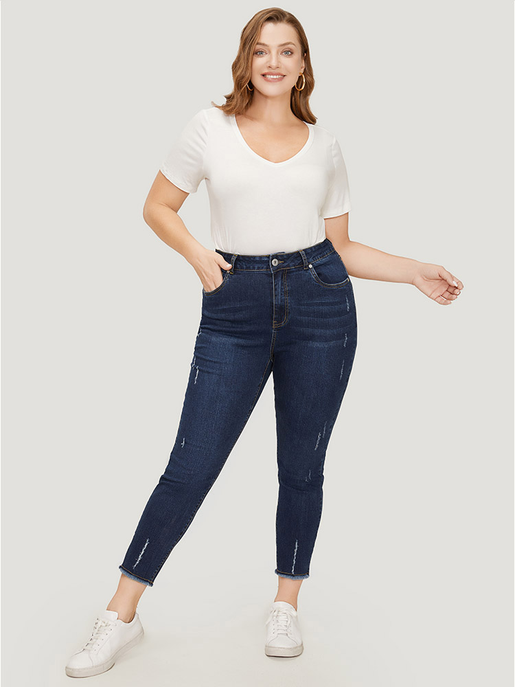 Plus Size Women Dailywear High stretch Straight Leg Dark Wash Casual Jeans BloomChic 