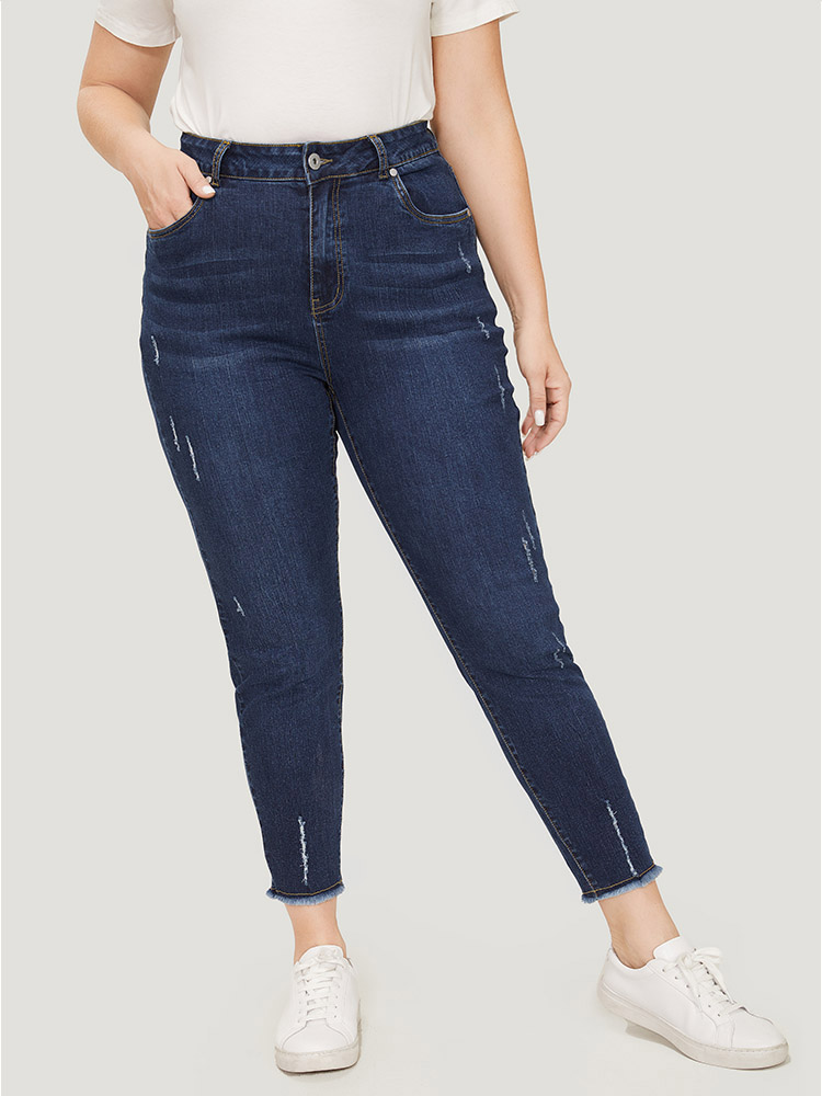 Plus Size Women Dailywear High stretch Straight Leg Dark Wash Casual Jeans BloomChic 
