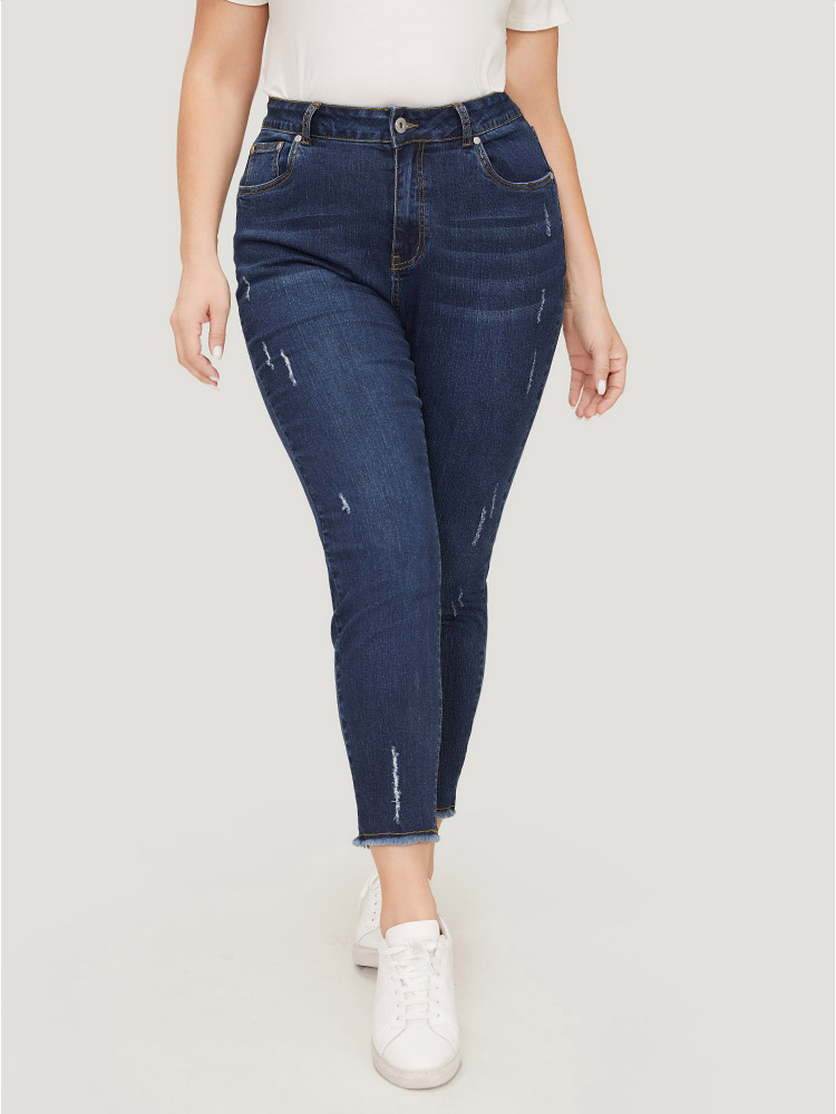 Plus Size Women Dailywear High stretch Straight Leg Dark Wash Casual Jeans BloomChic 