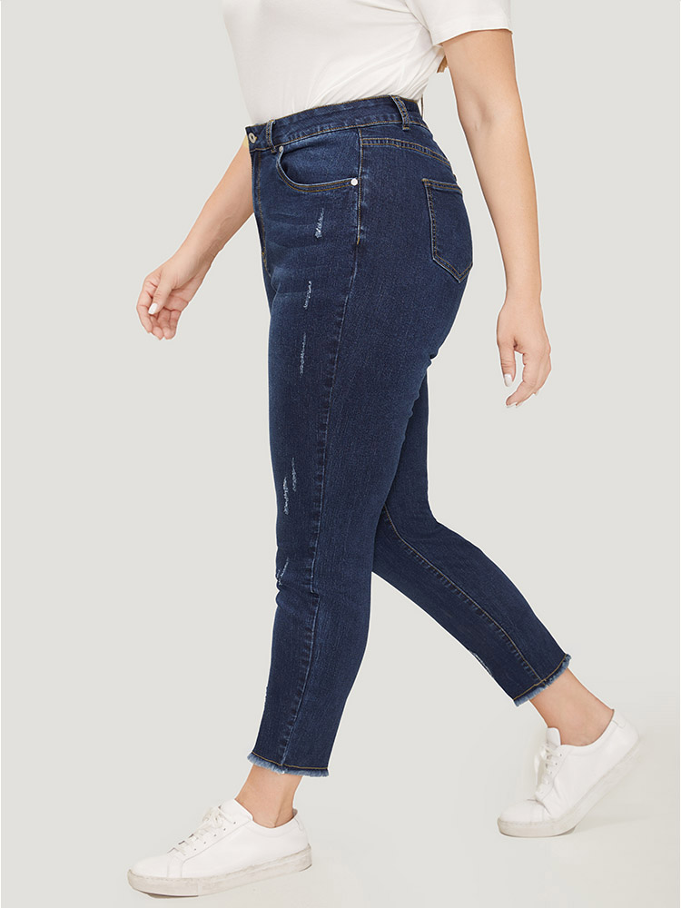 Plus Size Women Dailywear High stretch Straight Leg Dark Wash Casual Jeans BloomChic 