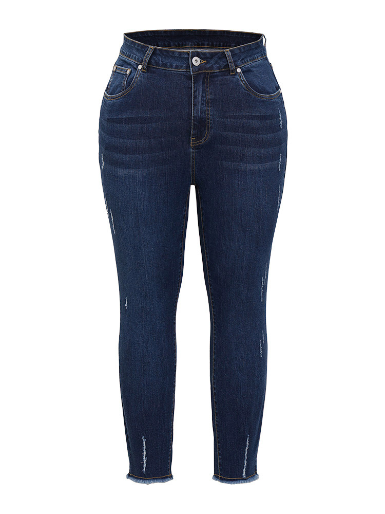 Plus Size Women Dailywear High stretch Straight Leg Dark Wash Casual Jeans BloomChic 