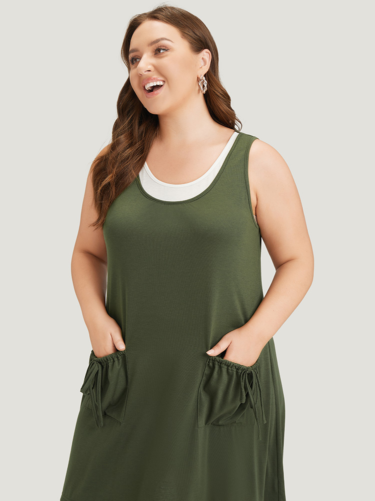 Plus Size Women Dailywear Colorblock Patchwork Sleeveless Sleeveless Round Neck Pocket Casual Dresses BloomChic 