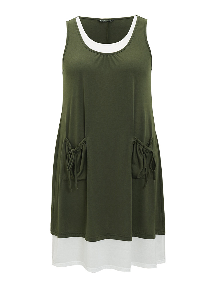 Plus Size Women Dailywear Colorblock Patchwork Sleeveless Sleeveless Round Neck Pocket Casual Dresses BloomChic 