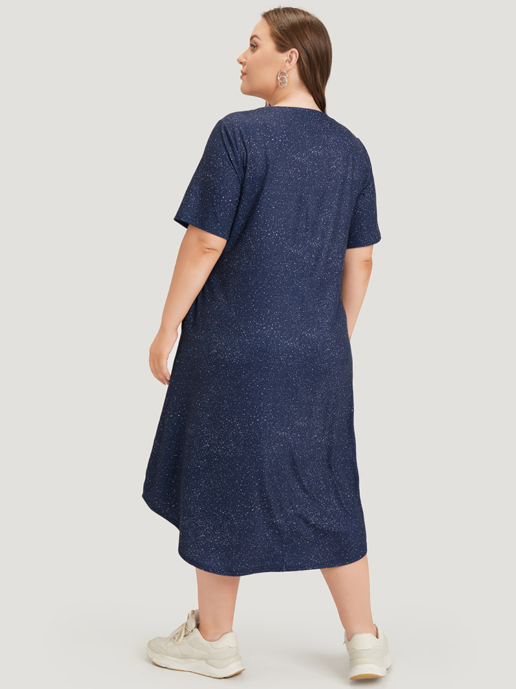 Plus Size Women Dailywear Heart Print Printed Regular Sleeve Short sleeve Round Neck Pocket Casual Dresses BloomChic 