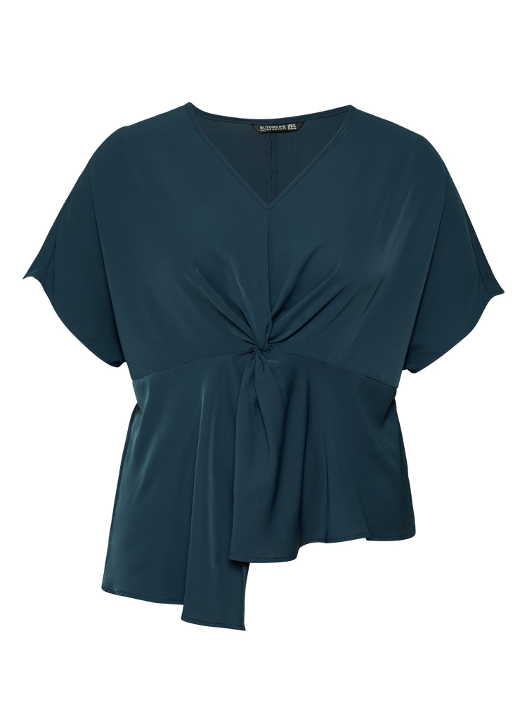 Plus Size Women Dailywear Plain Plain Dolman Sleeve Short sleeve V-neck Office Blouses BloomChic 