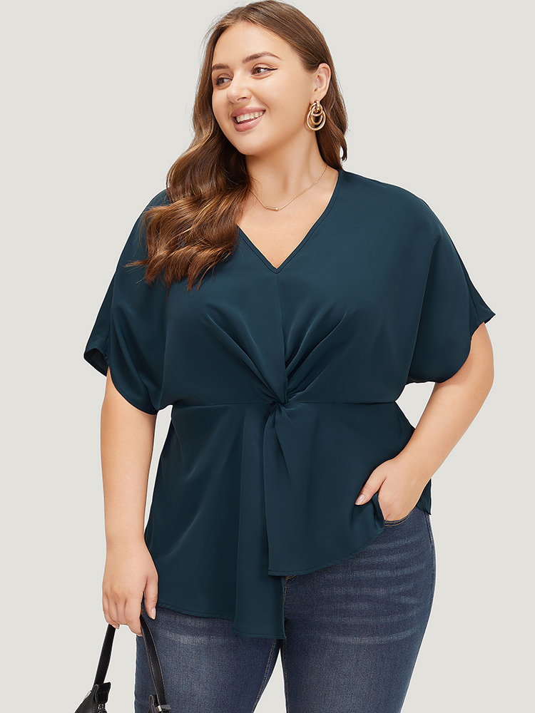 Plus Size Women Dailywear Plain Plain Dolman Sleeve Short sleeve V-neck Office Blouses BloomChic 
