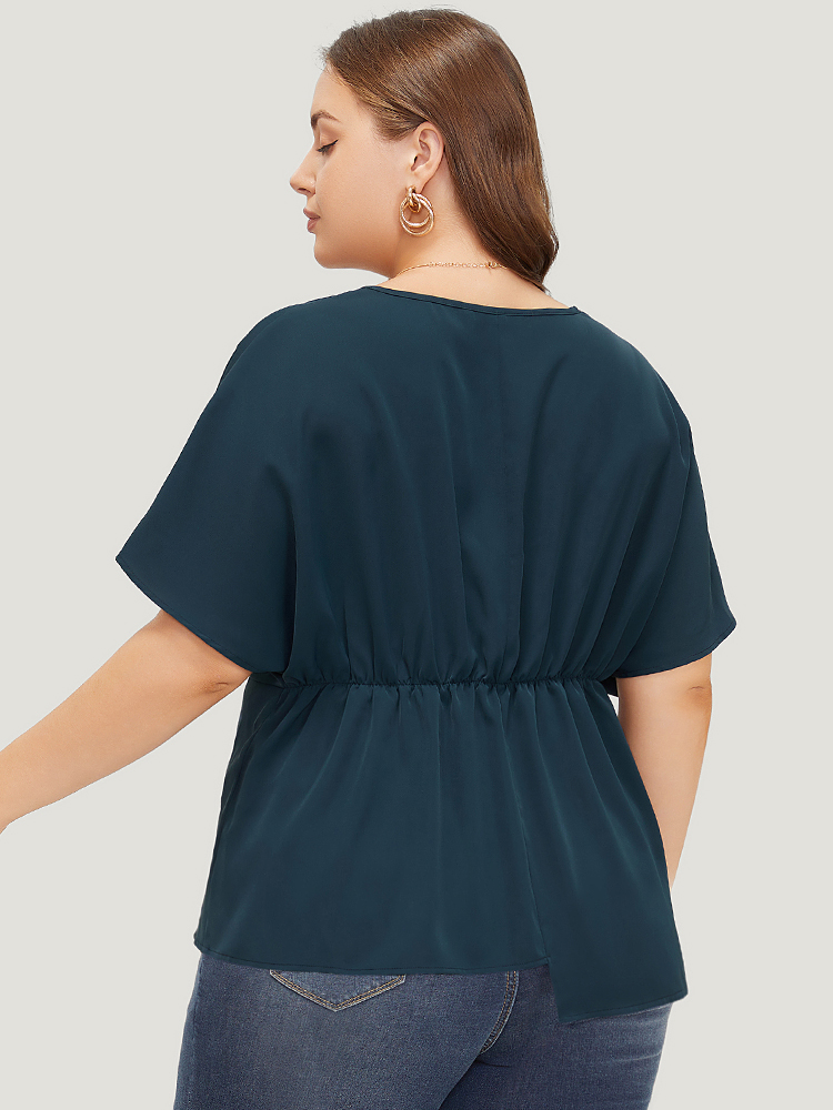 Plus Size Women Dailywear Plain Plain Dolman Sleeve Short sleeve V-neck Office Blouses BloomChic 