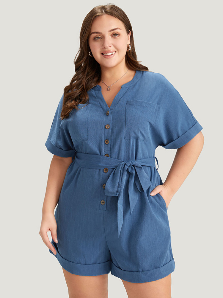 Plus Size Women Work Plain Button Regular Pocket Belt Office Jumpsuits BloomChic 