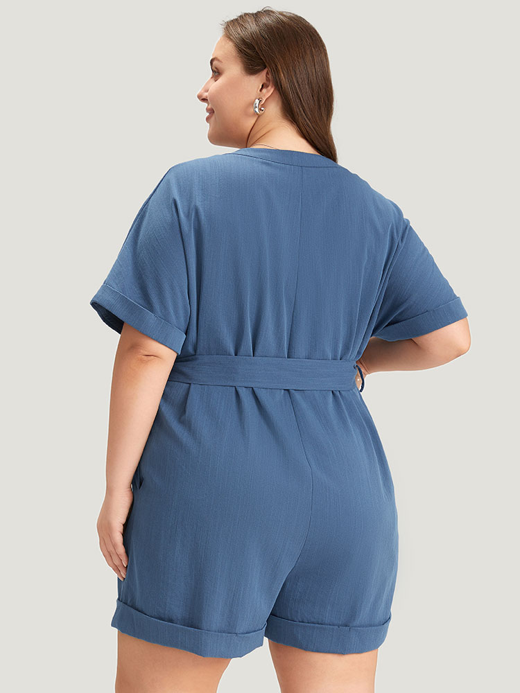 Plus Size Women Work Plain Button Regular Pocket Belt Office Jumpsuits BloomChic 