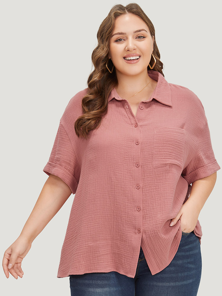 

Plus Size Rouge Supersoft Essentials Pocket Patched Batwing Sleeve Shirt Collar Blouse Women Office Half Sleeve Shirt collar Work Blouses BloomChic