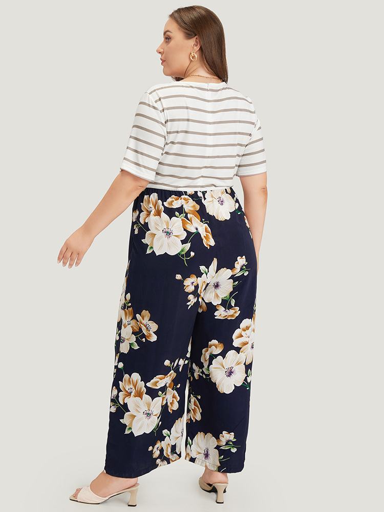 Plus Size Women Dailywear Striped Patchwork Regular Pocket Elegant Jumpsuits BloomChic 