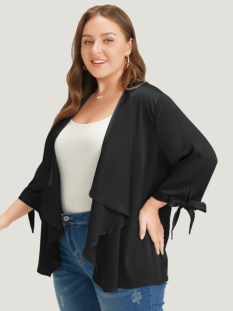 

Plus Size Anti-Wrinkle Solid Open Front Knot Sleeve Waterfall Collar Blazer Black Women Work Plain Knotted Non  At the Office Blazers BloomChic