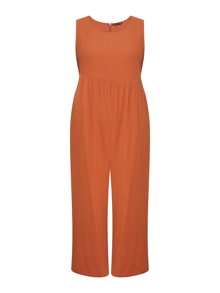 Plus Size Women Dailywear Plain Gathered Regular Pocket Casual Jumpsuits BloomChic 