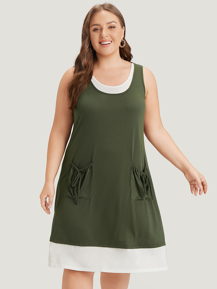 Plus Size Women Dailywear Colorblock Patchwork Sleeveless Sleeveless Round Neck Pocket Casual Dresses BloomChic 