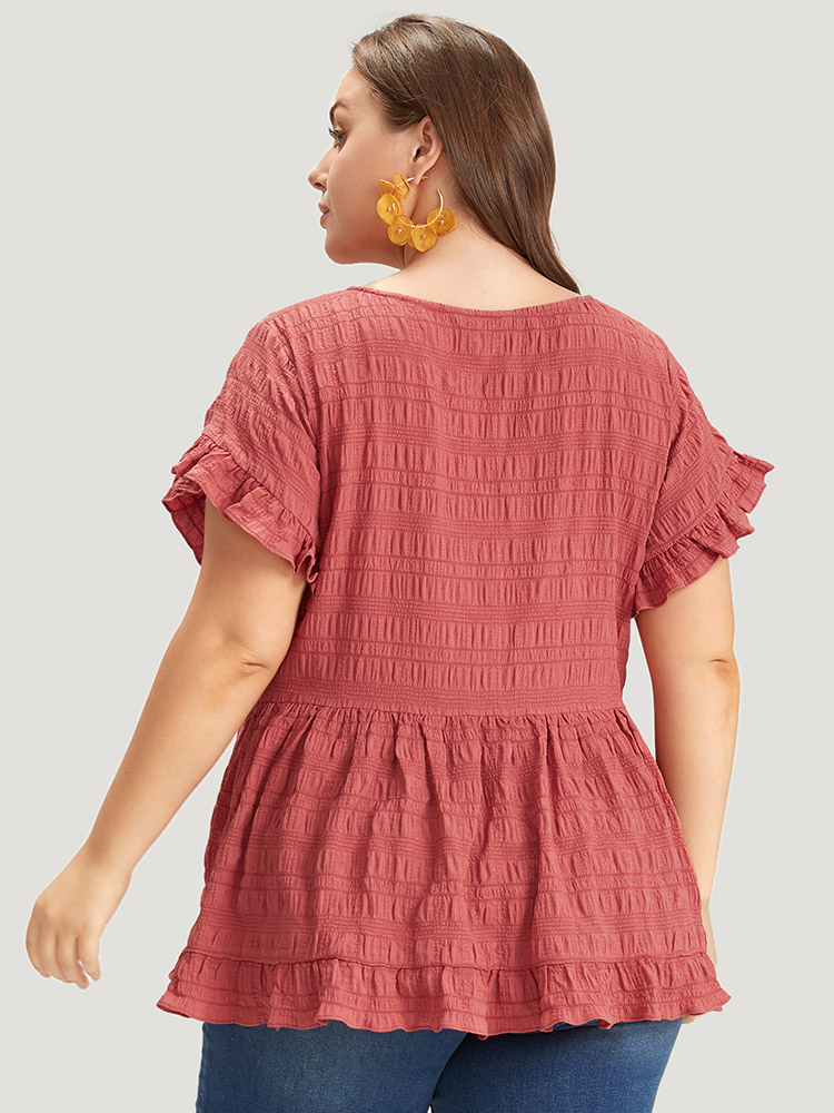 Plus Size Women Dailywear Plain Plain Ruffle Sleeve Short sleeve V-neck Elegant Blouses BloomChic 