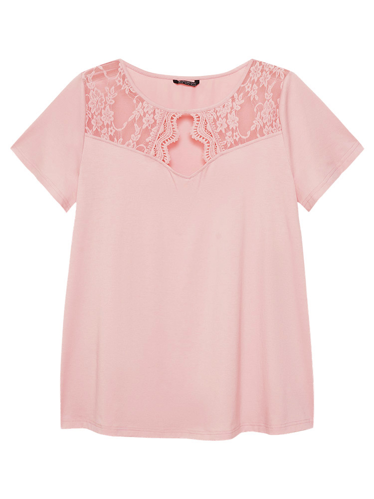 

Floral Crochet Lace Mesh Patchwork Cut Out T-shirt, Crepe