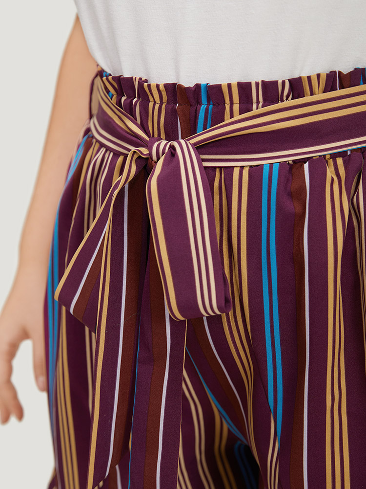 Plus Size Women Dailywear Striped Cross straps High Rise Belt Vacation Shorts BloomChic 