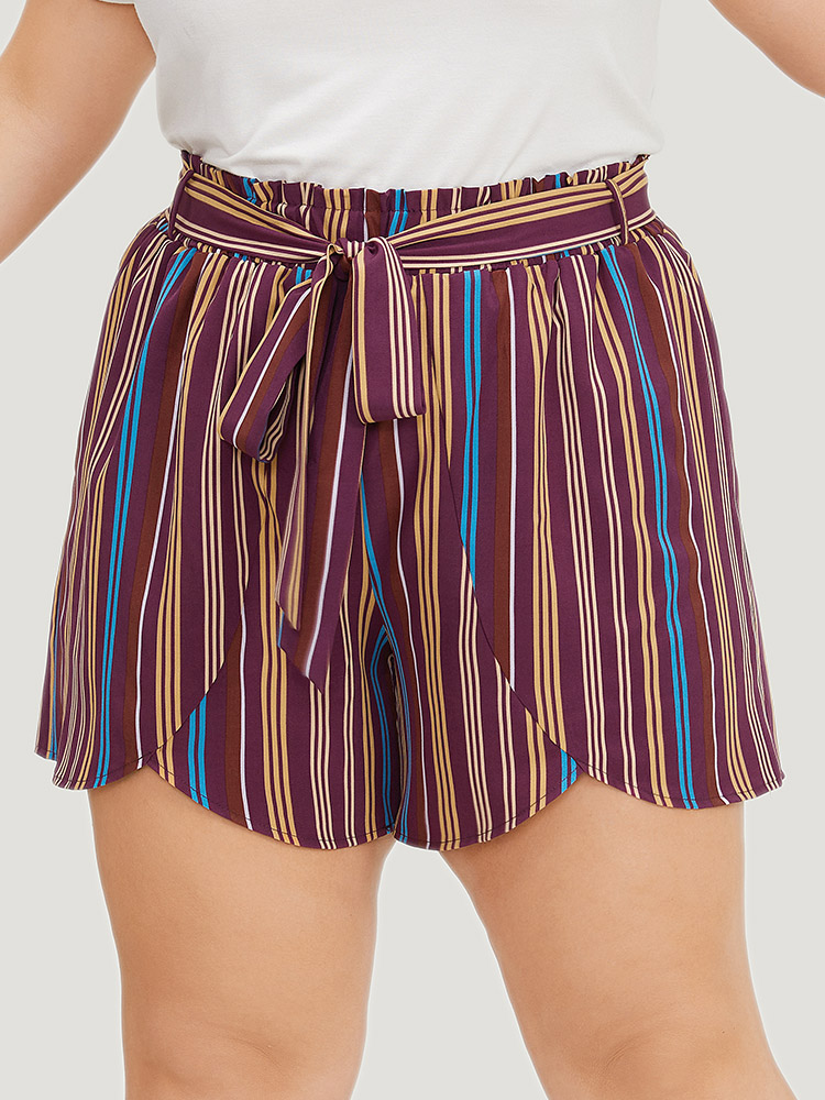 Plus Size Women Dailywear Striped Cross straps High Rise Belt Vacation Shorts BloomChic 