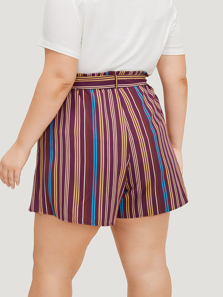 Plus Size Women Dailywear Striped Cross straps High Rise Belt Vacation Shorts BloomChic 