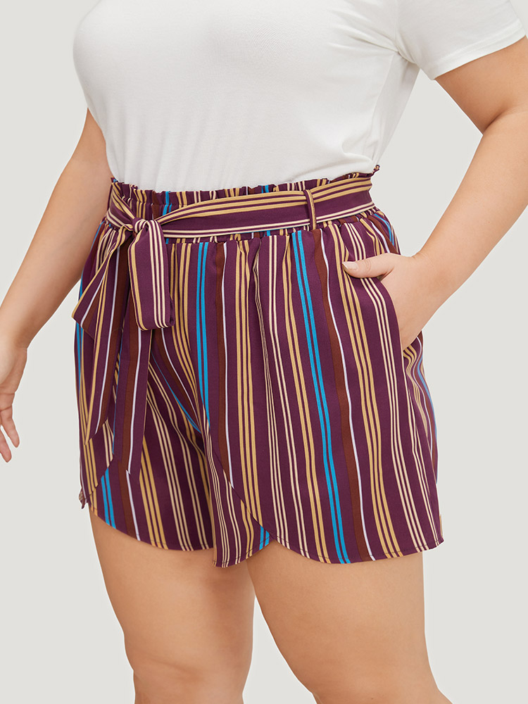 Plus Size Women Dailywear Striped Cross straps High Rise Belt Vacation Shorts BloomChic 